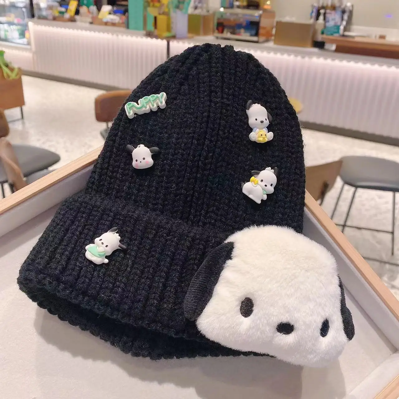 

Sanrio Plush Knitted Hat My Melody Cinnamoroll Kuromi Children Knitted Cap Soft Stuffed Plushie Winter Kids Hat Knit Bonnet Gift