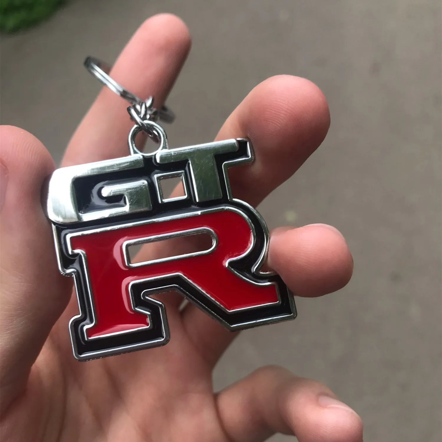 

1Pcs Zinc Alloy Grill Key Chain Keychain Metal Chrome Ring For Nissan GTR New