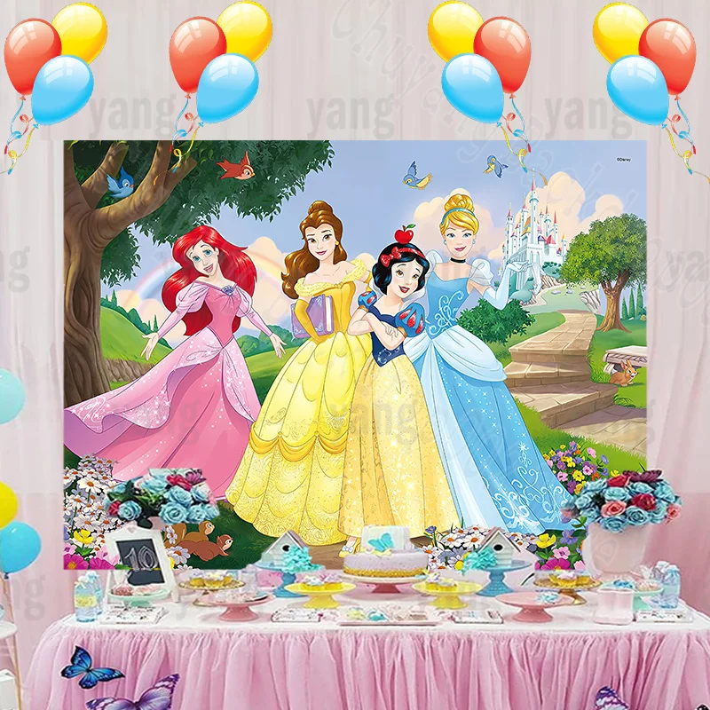 Disney Castle Backdrop Sleeping Beauty The Little Mermai Red Apple Snow White Photography Princess Birthday Party Background enlarge