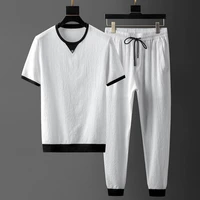 2022 summer mens fashion two piece t shirt pants mens leisure sports jogger suits solid color breathable high quality suit