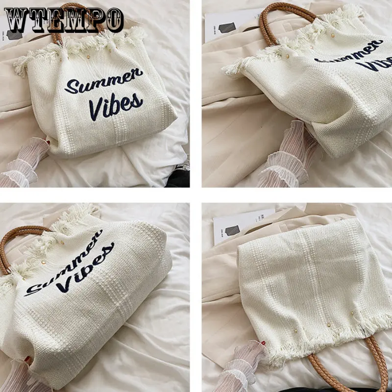 Bag for Women Designer Fashion Tassel Canvas Shoulder Bag Large Capacity Tote Bags Ladys High Quality Brand Totes Travel Bolso