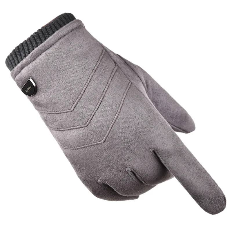 

Men's Suede Winter Warm Thickened Gloves Outdoor Touch Screen Motorcycle Electric Vehicle Plus Velvet Ski Riding Gloves