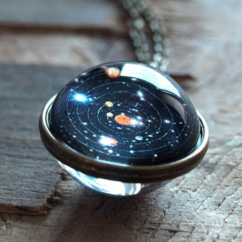 

New Solar System Galaxy Double Sided Glass Cosmic Pattern Pendant Necklace for Women's Best Friend Fashion Jewelry Wholesale