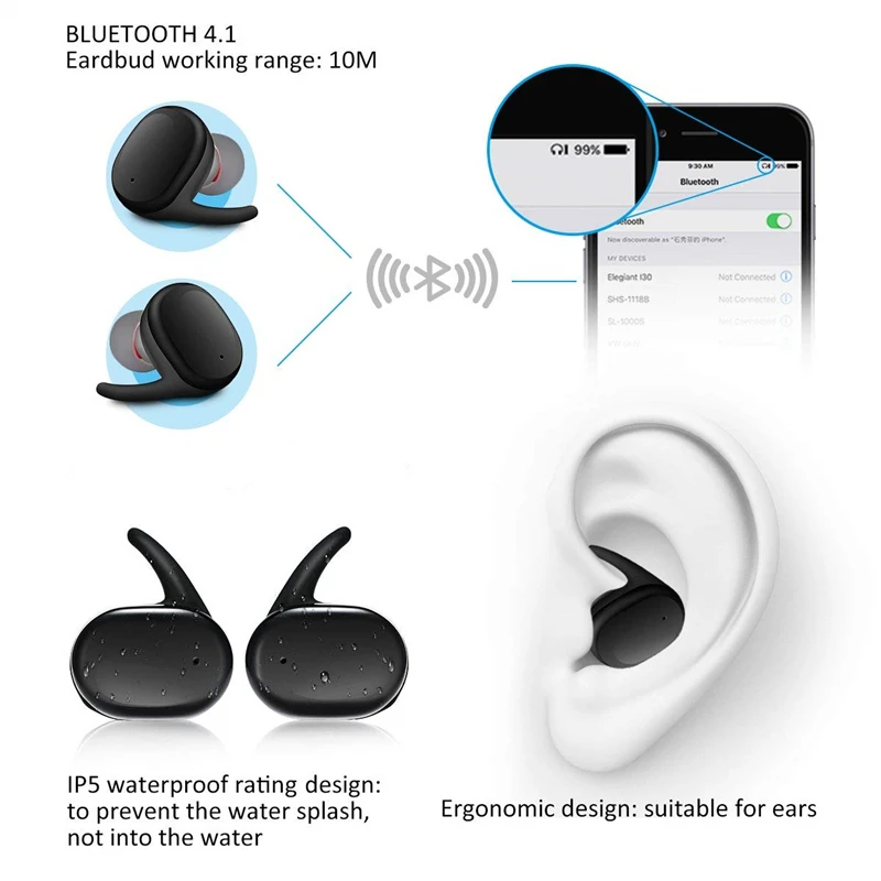Фото Беспроводные bluetooth-наушники Y30 TWS с сенсорным управлением, спортивные водонепроницаемые наушники с микрофоном для смартфонов, музыкальные н... №5