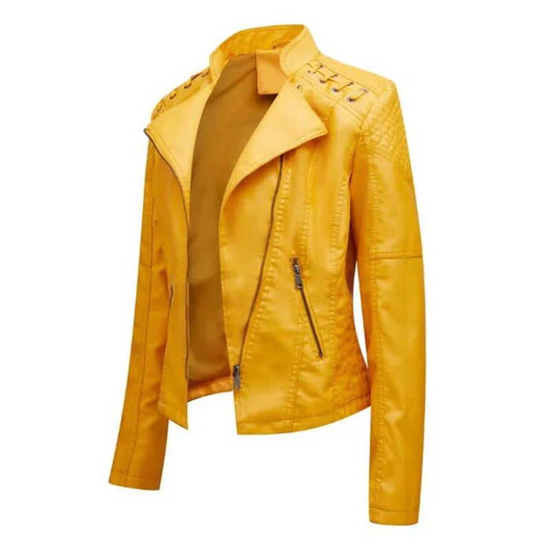 

Autumn Winter Pu Faux Leather Jackets Women Long Sleeve Zipper Slim Motor Biker Leather Coat Female Outwear Tops