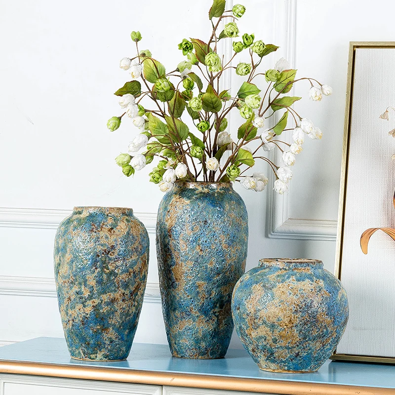 

Wedding Decorative Modern Flower Vase Blue Ceramic Vase Flower Pot Basket Nordic Home Jarrones Decorative Centerpieces AA50VA