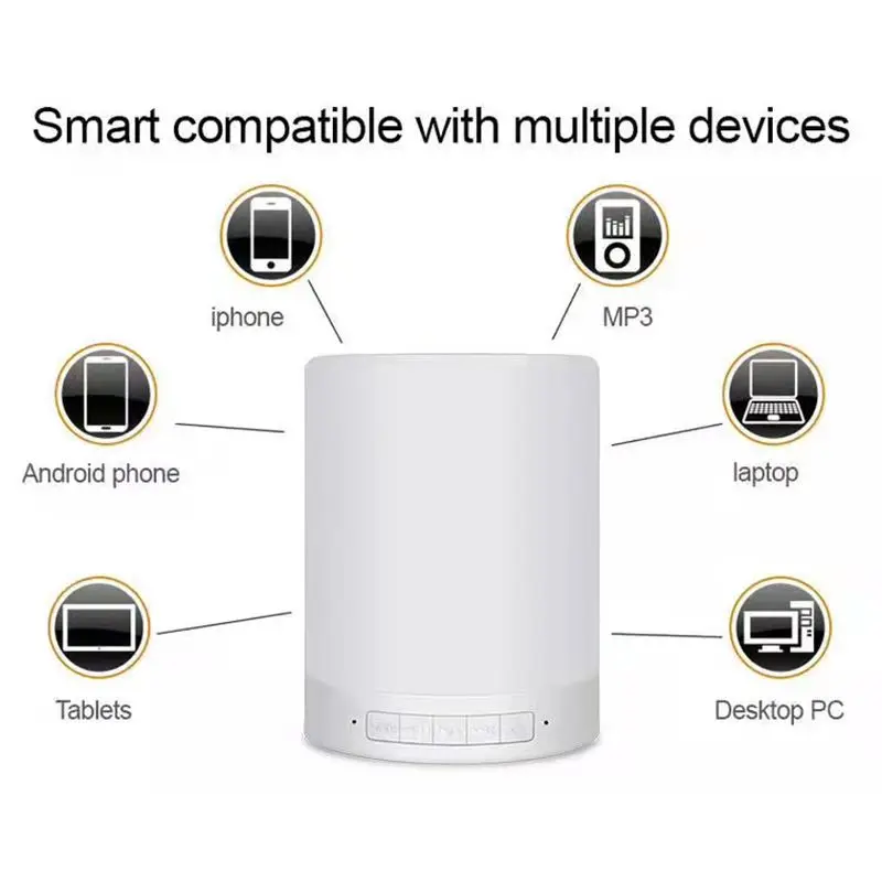

Портативный беспроводной Bluetooth-динамик, мини-плеер с сенсорным управлением, цветной светодиодный ночсветильник, прикроватная настольная л...