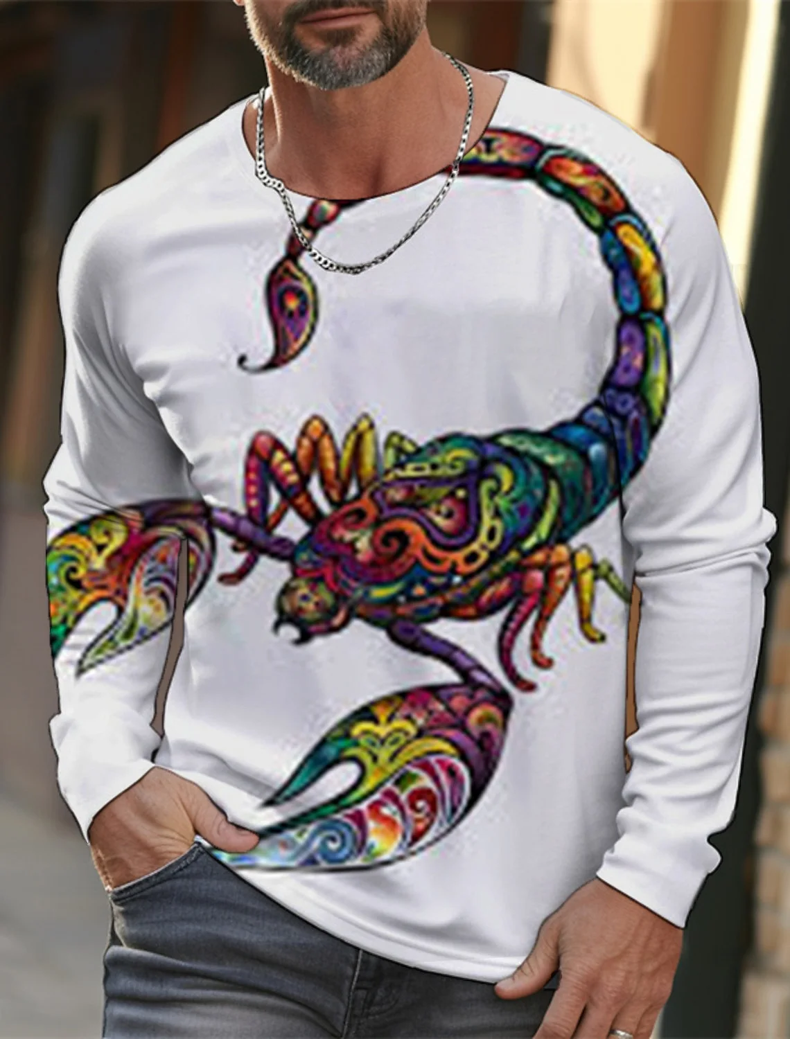 

Vintage men's long sleeve t-shirt men's casual top fashion colorful scorpion animal 3D full print top