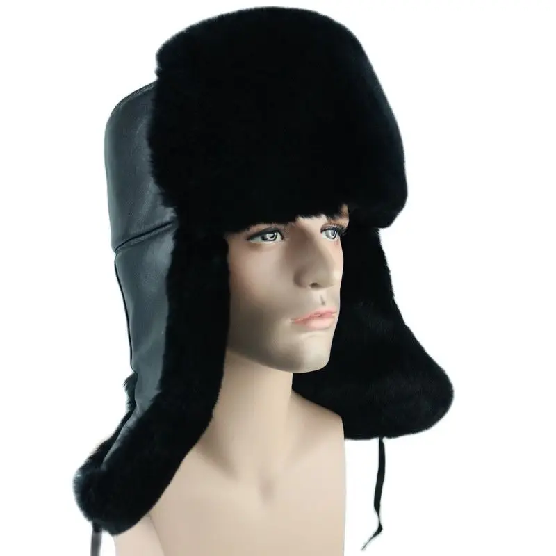 

Мужская теплая шапка-бомбер из натуральной овечьей кожи