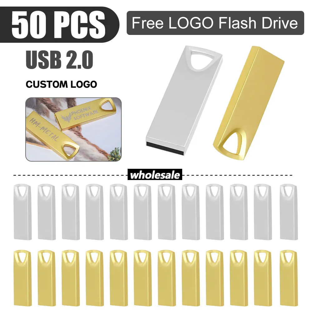 50 шт./партия металлический USB-флеш-накопитель