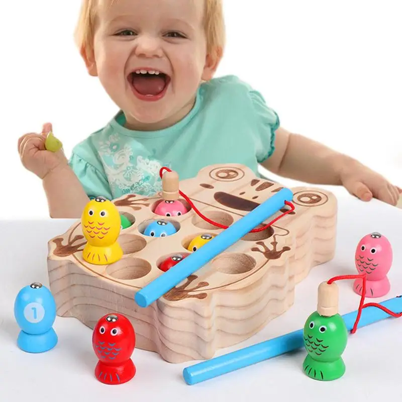 

Рыболовная игра, деревянная Дошкольная игра, рыболовная доска, портативная семейная детская игрушка для заднего двора, игрушки Монтессори, рыболовная удочка