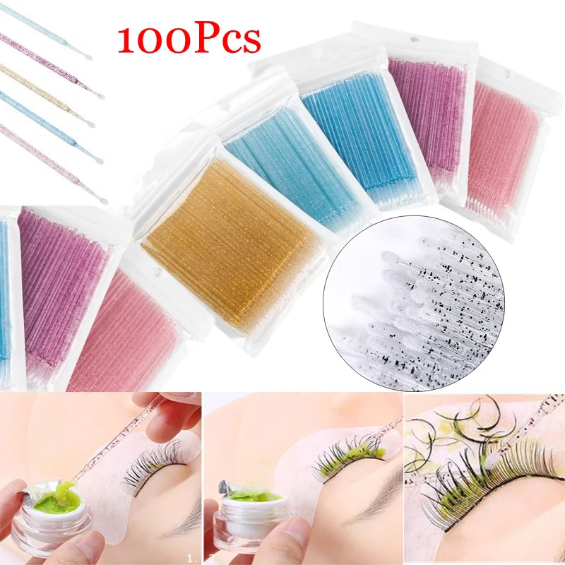 

100pcs Disposable Crystal Micro Brush Eyelashes Extension Individual Lash Removing Swab Mascara Wands Applicator Makeup Tools