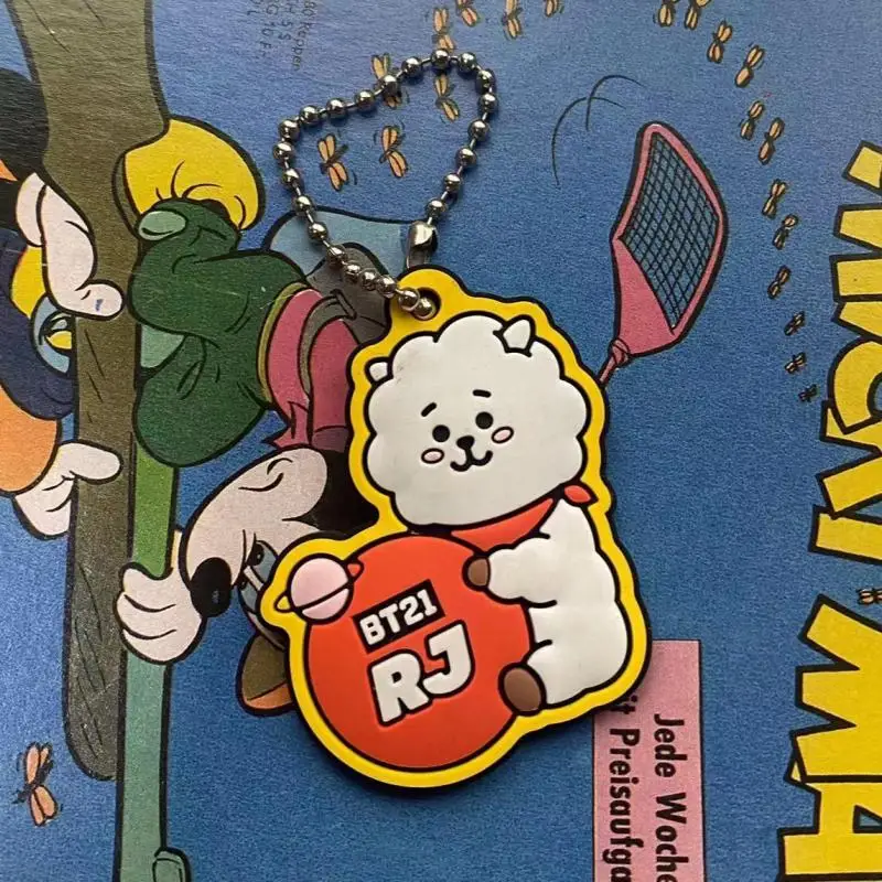 Kawaii Line Friends Bt21 Anime Hobby Tata Chimmy Cooky Rubber Pendant School Bag Keychain Cute Fun Bag Pendant Accessories images - 6