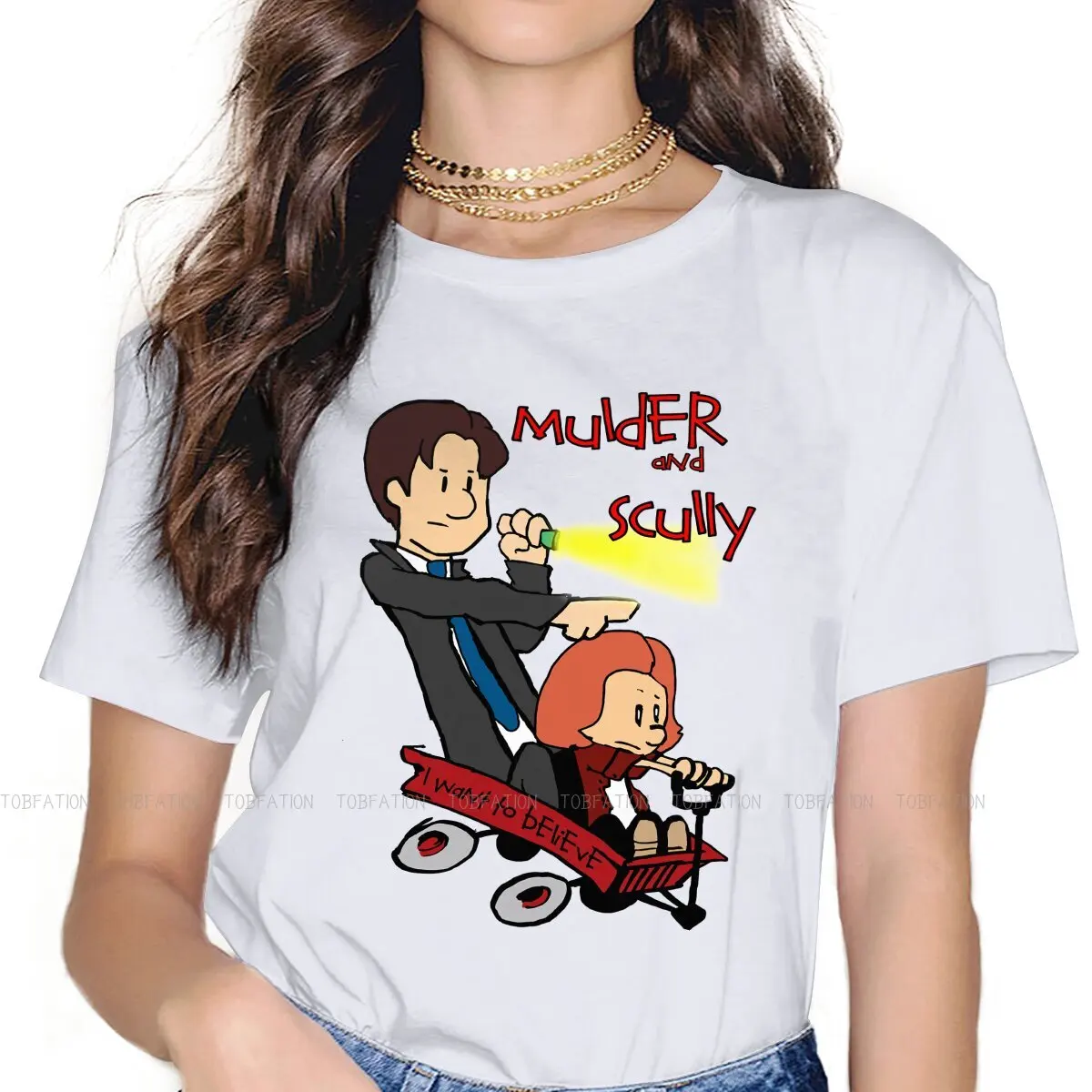 

Mulder and Scully Classic TShirt For Girls The X Files TV Tops Harajuku Female T Shirt Cotton Summer Oversized
