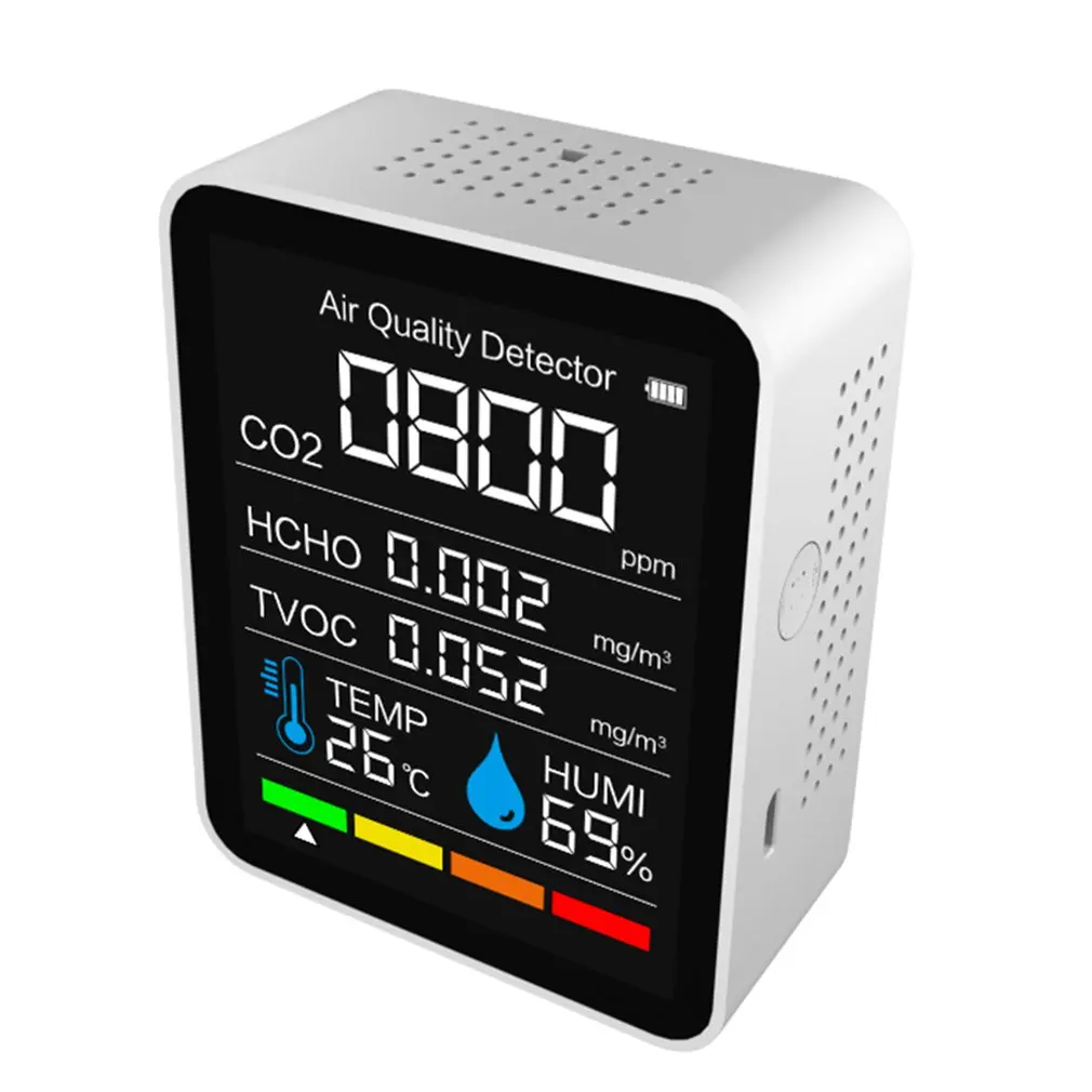 

USB Rechargeable CO2 Meter Air Quality Monitor Carbon Dioxide Sensor TVOC Detector Concentration Temperature Humidity Testing