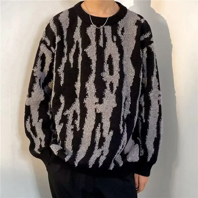 Модный мужской осенне-зимний утепленный трикотажный топ с круглым вырезом