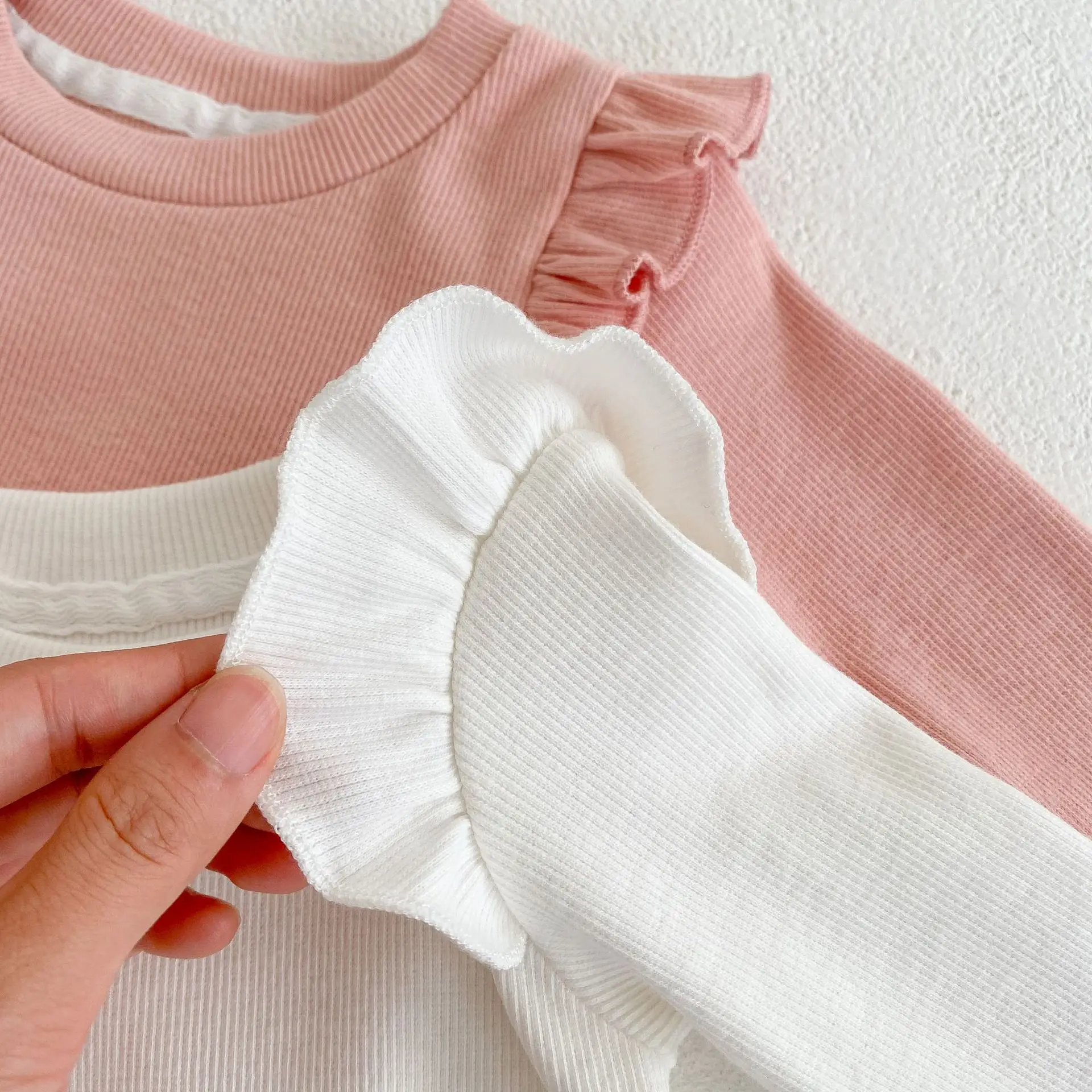 6-24M Baby Girl Ribbed Ruffle Romper Newborn Long Sleeve Jumpsuit Pants Hat Girls Sunsuit Outfit 3pcs Baby Autumn Clothing