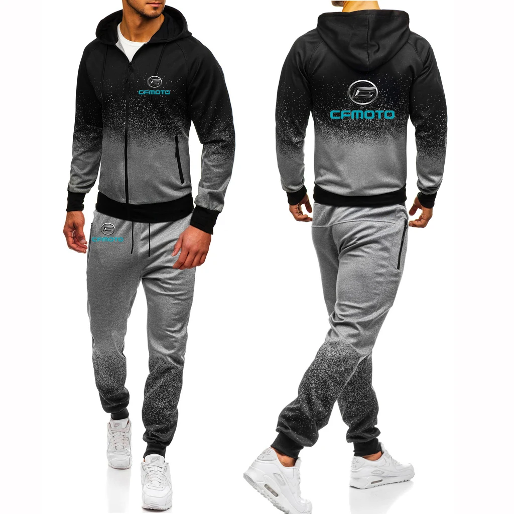 

Cfmoto 2022 Men's New Long Sleeve Harajuku Jacket Sport Hip Hop Comfortable Gradient Hoodies Popular Casual Pant Two Piece Suit