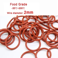 1050100pcs wire diameter 2mm food grade silicone o ring seal outer diameter 8mm 65mm red o ring gasket sealing rings