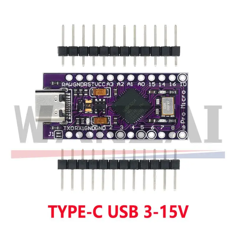 Модуль Mini/Type-C/Micro USB Pro Micro ATMEGA32U4 5 В/16 МГц с Загрузчиком для arduino 2-рядным штырьковым