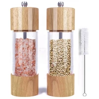 wooden salt and pepper grinder set manual salt and pepper mills with acrylic visible window and cleaning brush 2 pack