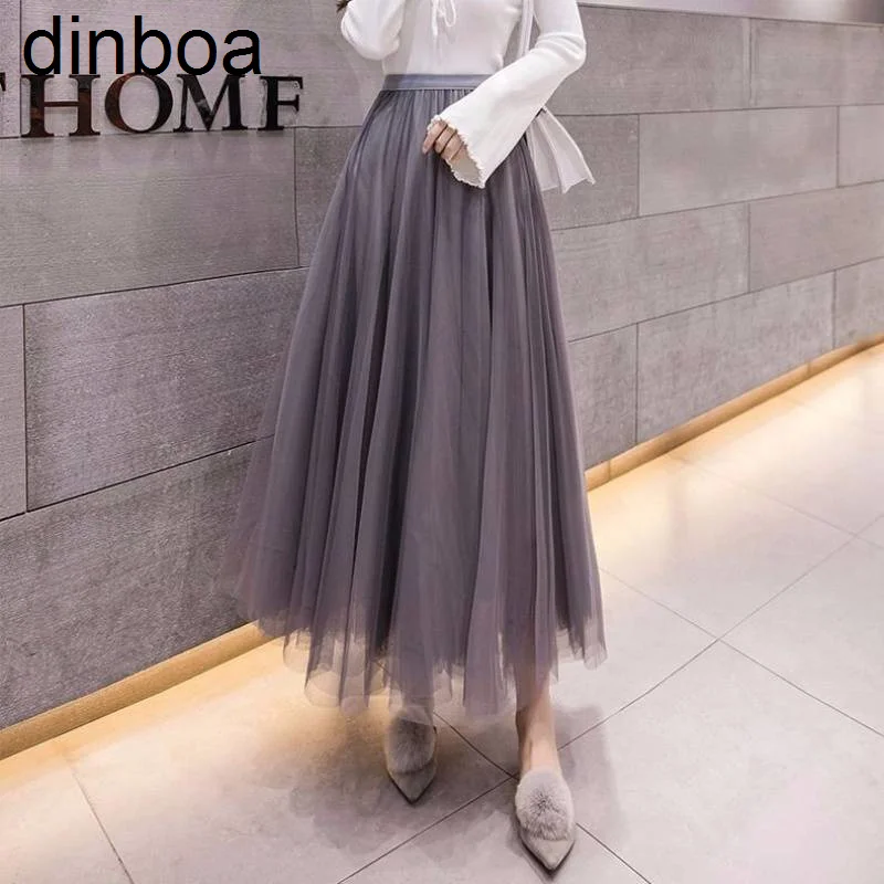 

Плиссированная кружевная сетчатая юбка, Женская юбка в Корейском стиле с рисунком, миди-длина, юбка из разноцветной пряжи, юбка с высокой талией и большим подолом l
