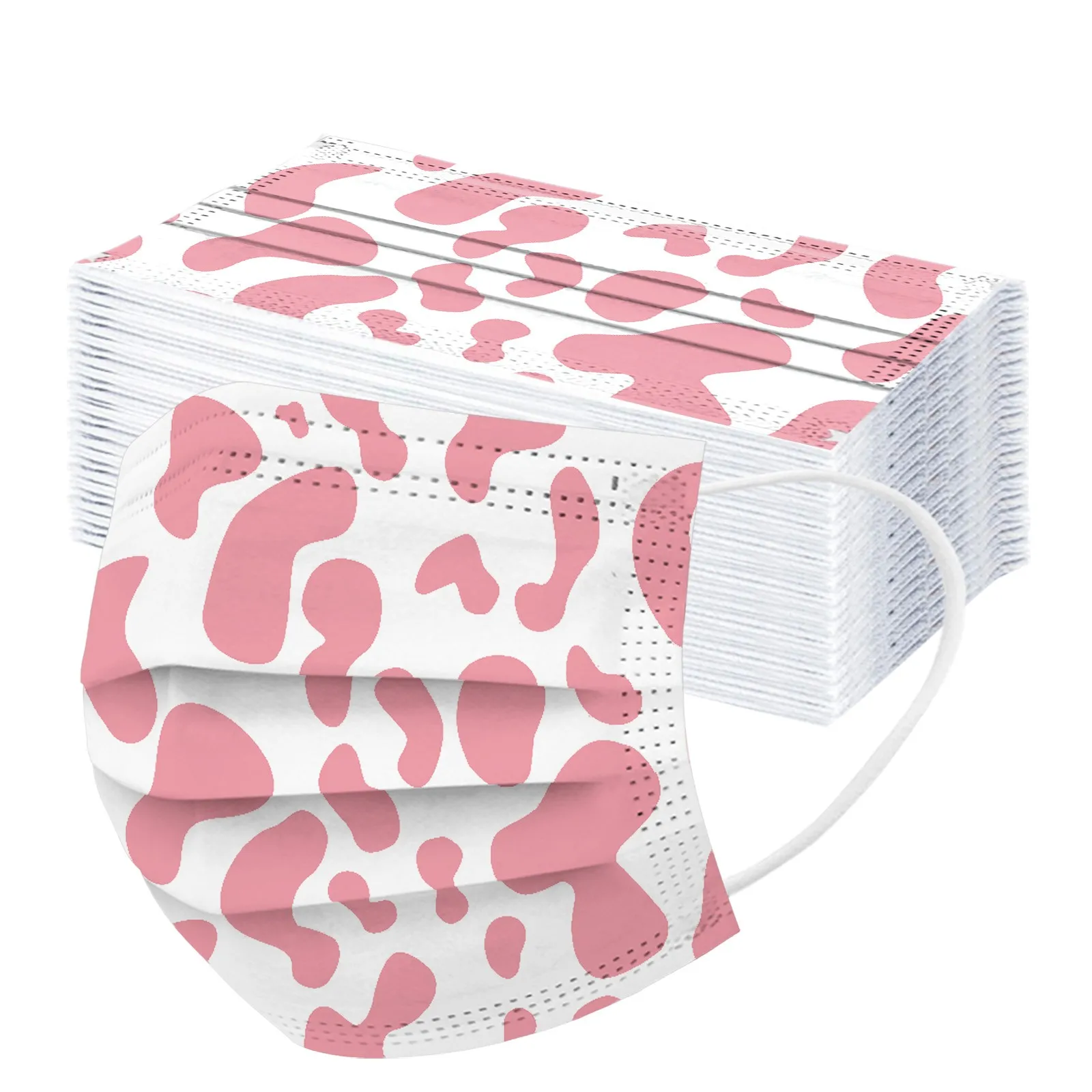 Маска одноразовая трехслойная с коровьим узором для взрослых лица космическим