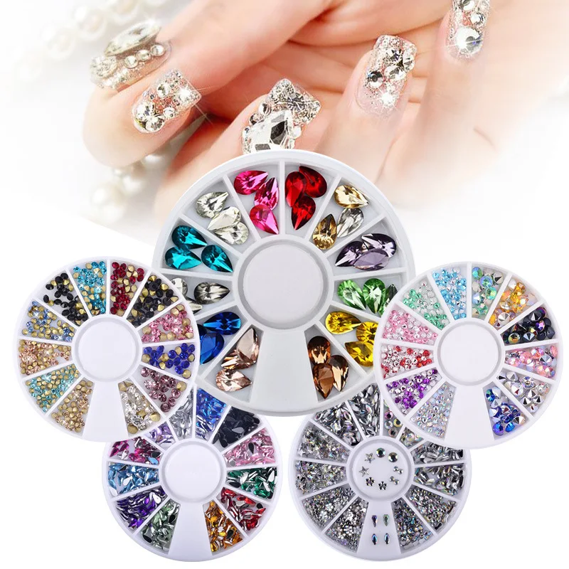 

1 Set Mixed Color Flat Back 3D Nail Art Rhinestones Shiny Crystals Nail Glitter Beads Decorations Nail Accessories In Wheel