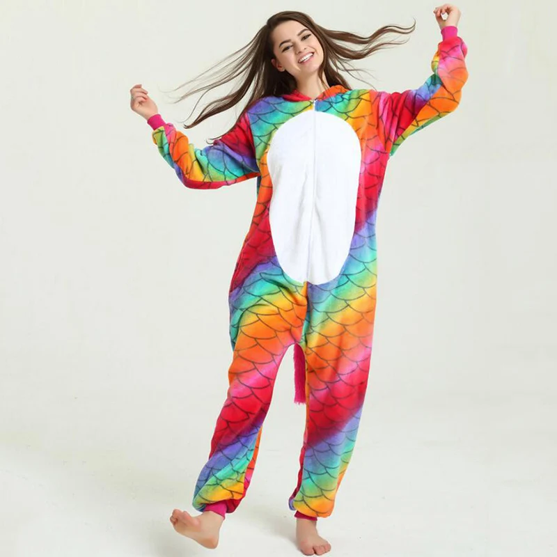 Adult Anime Scale Unicorn Kigurumi Onesies Costume For Women Men Winter Warm Soft Animal Cute Onepieces Pajamas Home Wear Girl