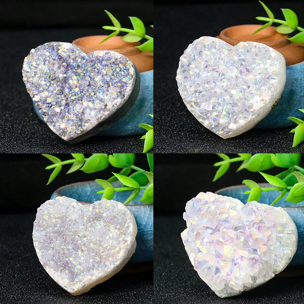

Natural Amethyst Raw Ore Drusy Quarz Gemstone Cluster Plating Laser Love Heart Dazzling Crafts Degauss Meditation Wedding Decor