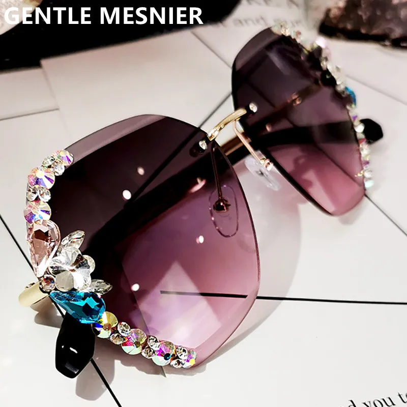 

2022 модные брендовые дизайнерские Винтажные Солнцезащитные очки Стразы без оправы для женщин и мужчин ретро режущие линзы градиентные солнцезащитные очки женские UV400