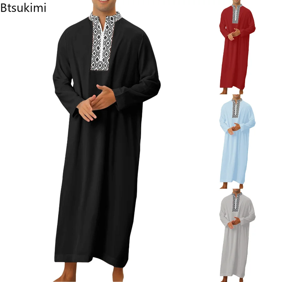 New 2023 Islam Men Clothing Moroccan Kaftan Hand Embroidered Loose and Breathable Djellaba Abaya Jubba Thobe for Man Muslim Robe