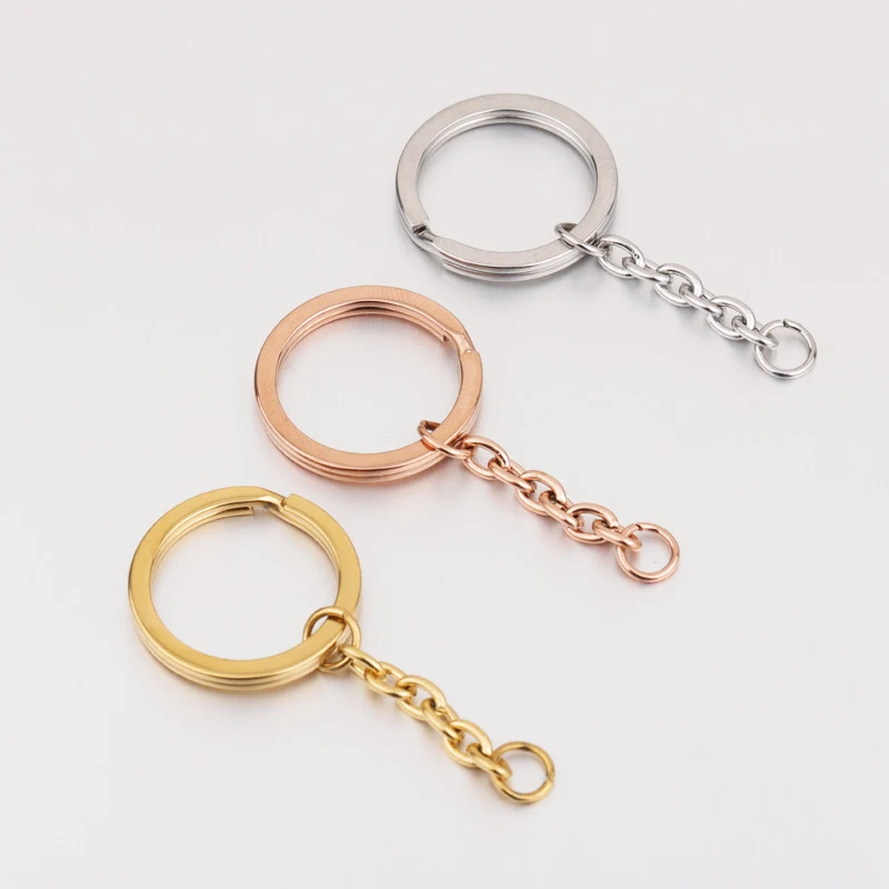 

5pcs Stainless Steel Keychain with Flat Split Ring Clasp High Quality Gold Plated Circle for DIY Keyring Making Accessories