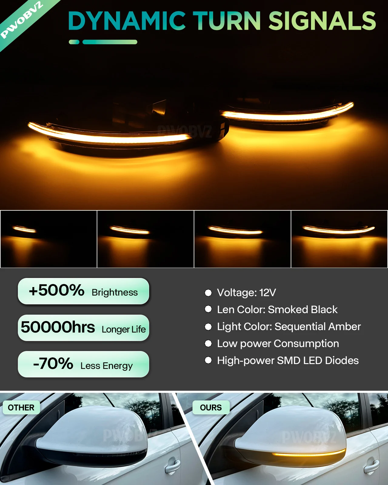 2 шт. мигалка для бокового зеркала автомобиля светодиодный динамический янтарный