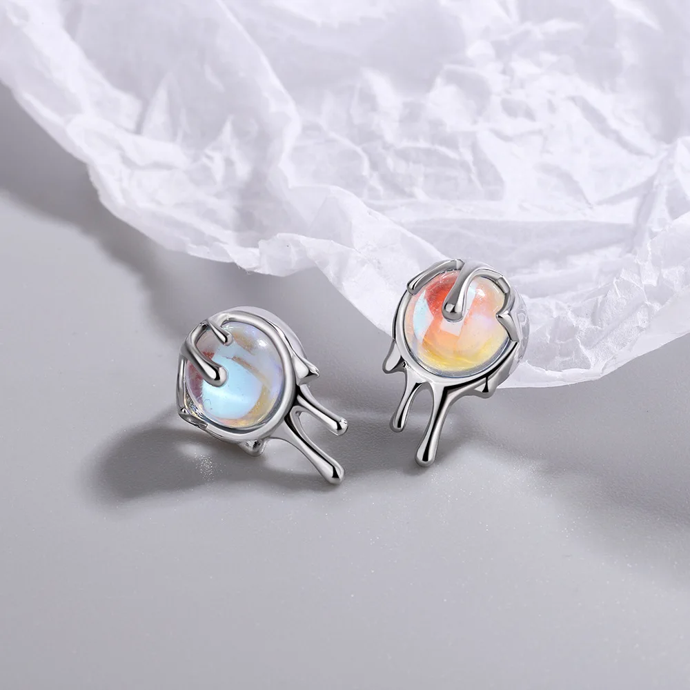 Synthetic Moonstone Stud Earrings Irregular with Personality Gradient Stone Lava Earrings