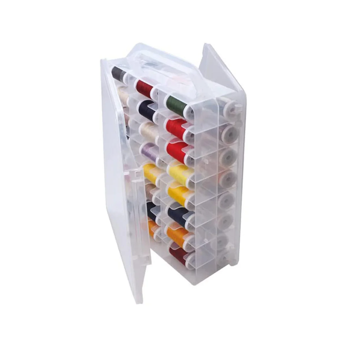 

Органайзер для шитья на 46 ячеек, двухсторонний ящик для хранения ниток, портативный прозрачный пластиковый органайзер (прозрачный)