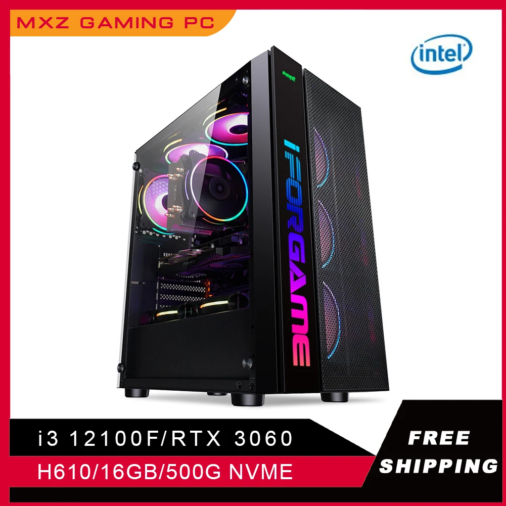 MXZ Customize Gaming Pc i3 12100F RTX2060S/RTX3060 500GB NVME Pc Gamer Complete For Desktop Customize PC Gaming