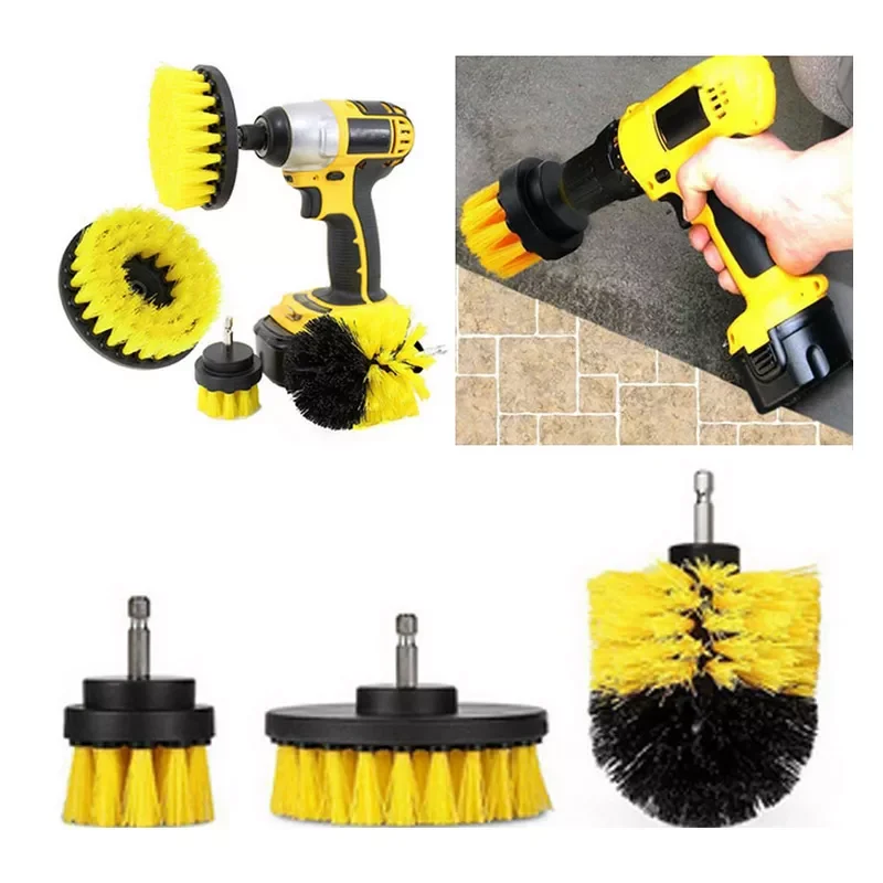 

Scrubber Brush 3Pcs/Set Drill Brush Kit Plastic Round Cleaning Brush For Carpet Glass Car Tires Nylon Brushes 2/3.5/4''