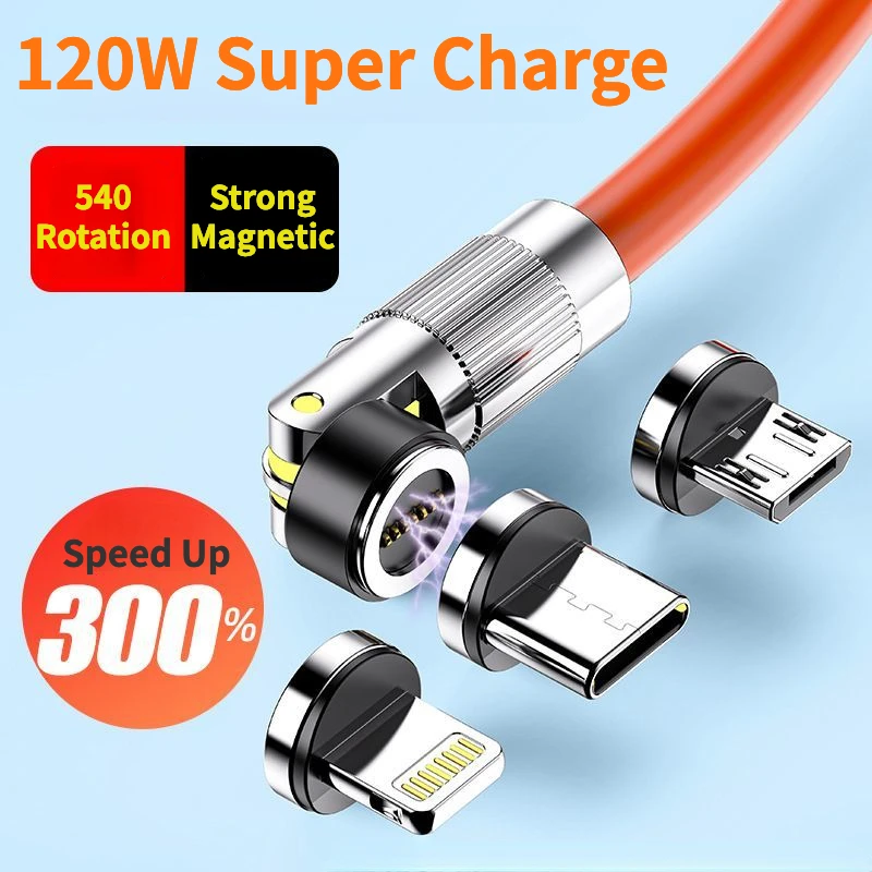 

120W rotating magnetic suction data cable machine customer charging wire type-c super fast charging cable suitable for Apple