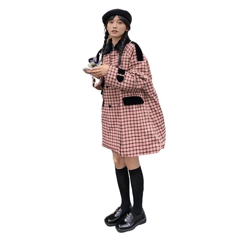 

NEW High Quality Plaid Winter Coat Women Thick Warm Plaid Casual Long Coat Turn-down Collar Loose Soft 2022 New Coat Femme K1234
