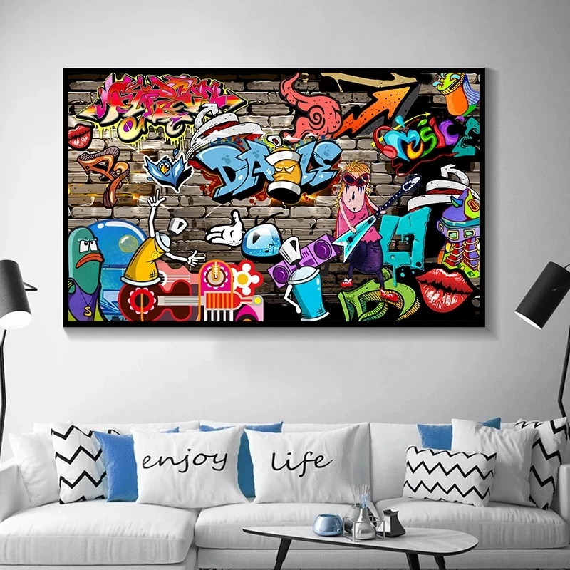 

Music Art Street Graffiti Canvas Painting Colorful Pop Art Posters and Prints Trend Wall Art Picture for Salon Room Home Decor