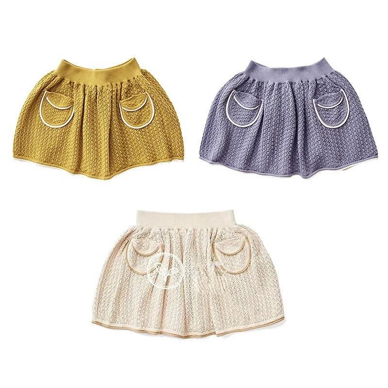 

22SS Children's Summer Skirt Thin Section Hollow Jacquard Knitted Skirt Girls Skirt
