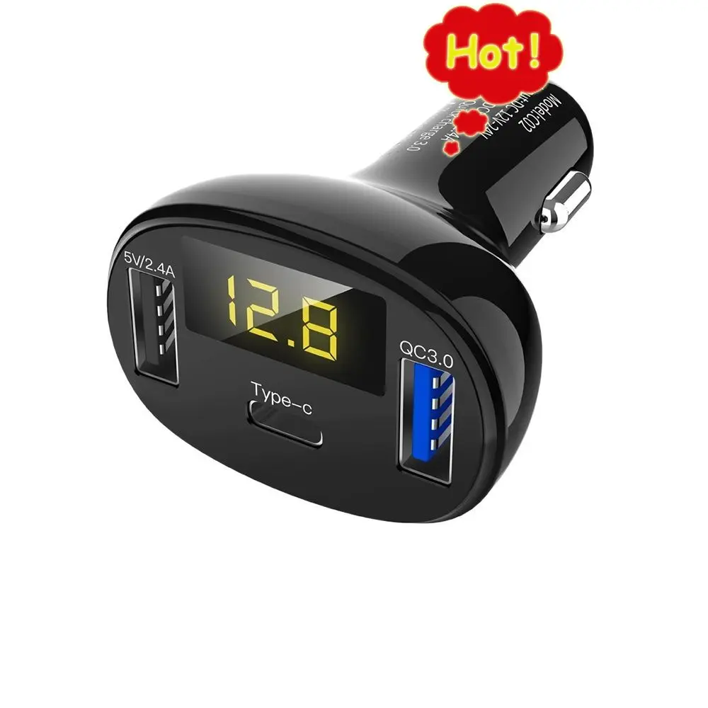 

C02 USB&TYPE C Car Charger For Mobile Phone Metal Fast Charger Usb Socket Multi-function Voltage Measuring Car Cigarette Lighter
