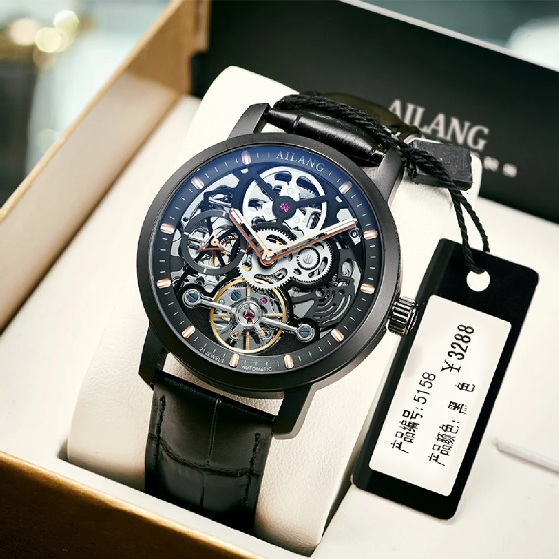 

AILANG 2023 New Mens Hollow Top Brand Luxury Luminous Waterproof Leather Watch Steampunk Clock Automatic Mechanical Men 6811D