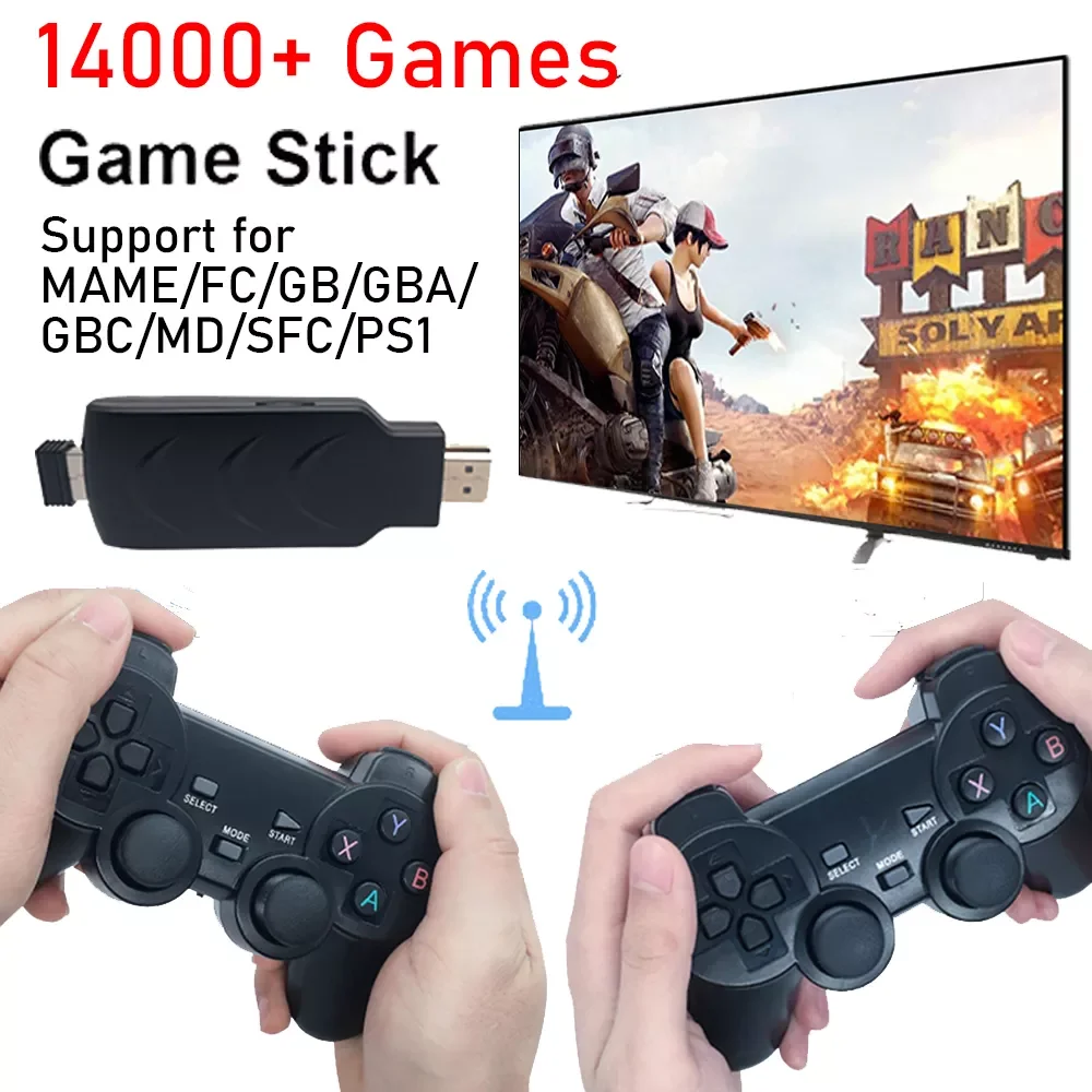 

M8 Video Game Console 2.4G Double Wireless Controller 4K HD 14000+ Games Stick 64GB Retro Games For PS1/GBA/FC Gift for Kids