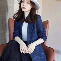 early autumn new fashion women blue suit coat and jacket long sleeve notched pockets clothes formal
