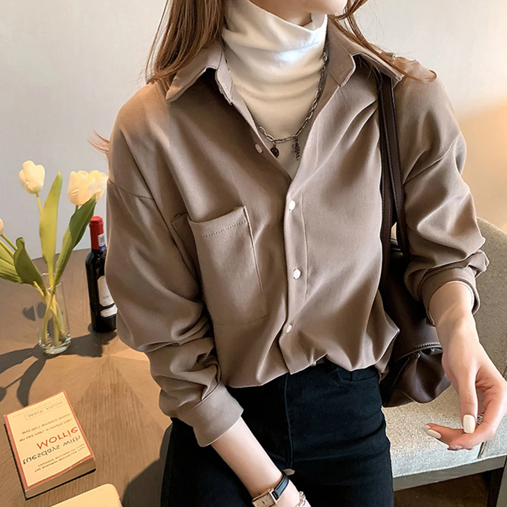 

Women's Casual Shirt 2022 Lapel Single Breasted Cardigan Spring New Korean Ladies Clothes High Quality Chic Tops Japanese Female