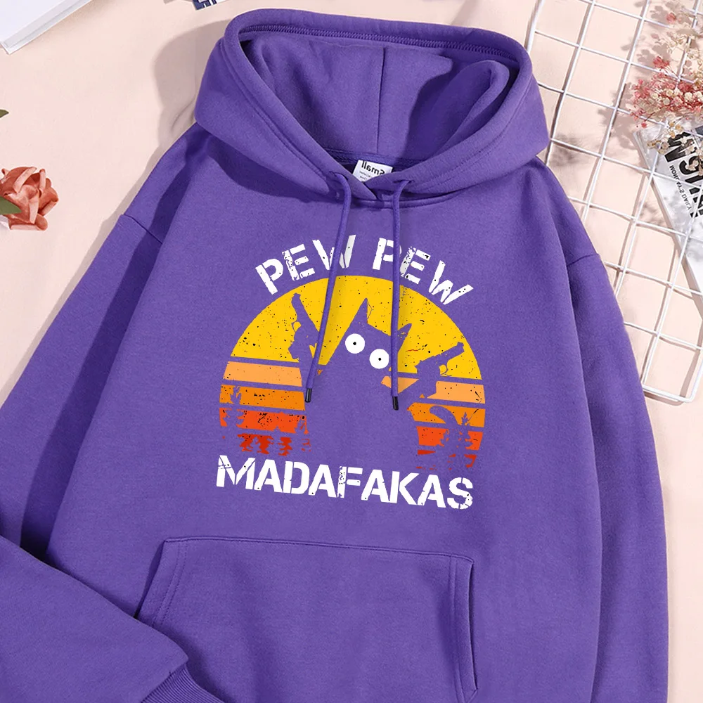 Pew Madafakas Cat With Two Guns Printing Hoodie Мужские толстовки с забавными кошками Гибкий