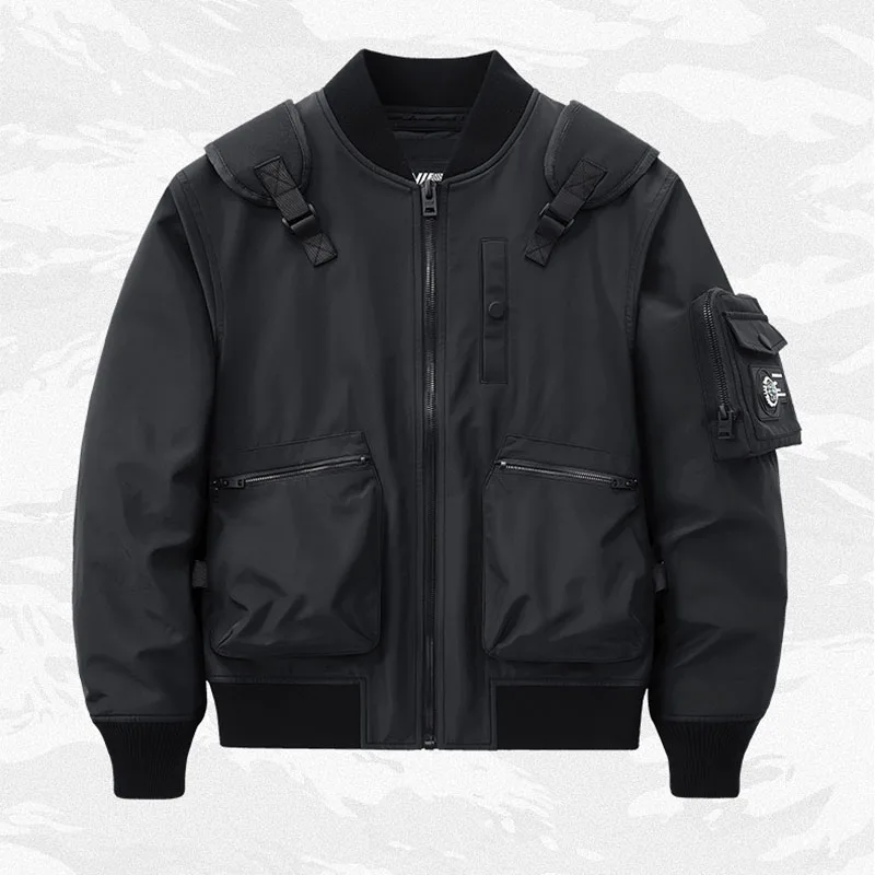 

Harakuju Black Streetwear Casual Baseabll Jackets Patchwork Hip Hop Techwear Cargo Outwear Coats For Male Multi Pockets