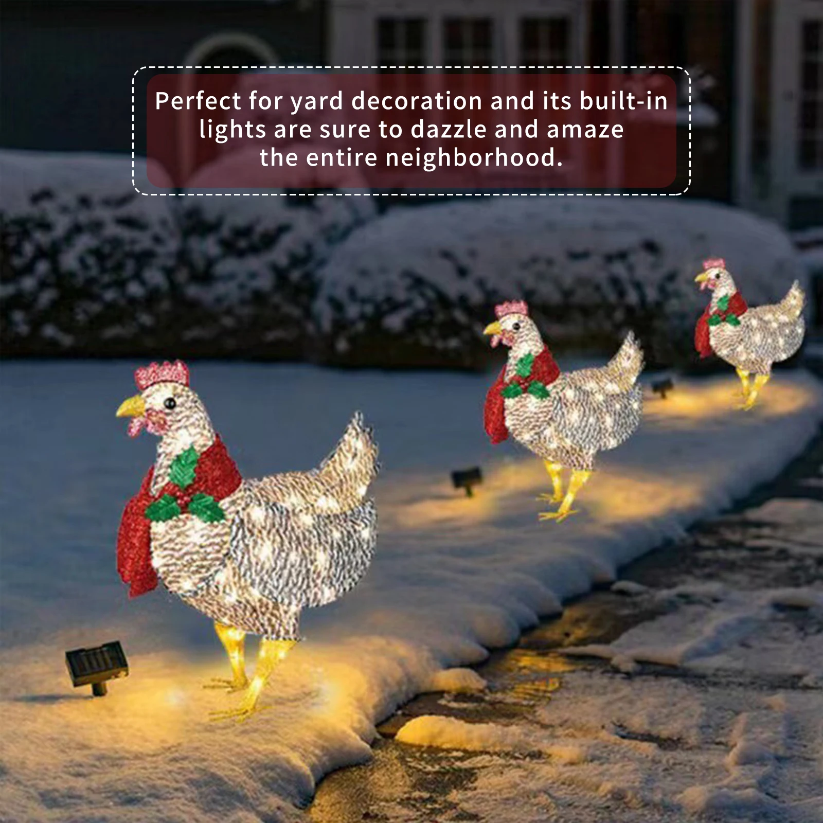 Light-Up Chicken with Scarf Holiday Decoration Glowing Chicken Christmas Ornament Lighting Chicken Lawn Yard Christmas Decor